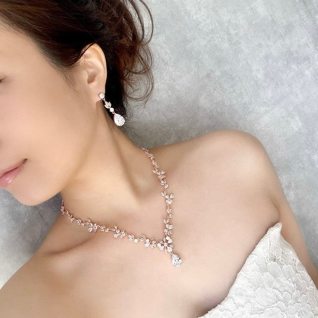 juri gold ジルコニア ネックレス&ピアスセット 【結婚式 アクセサリーセット】