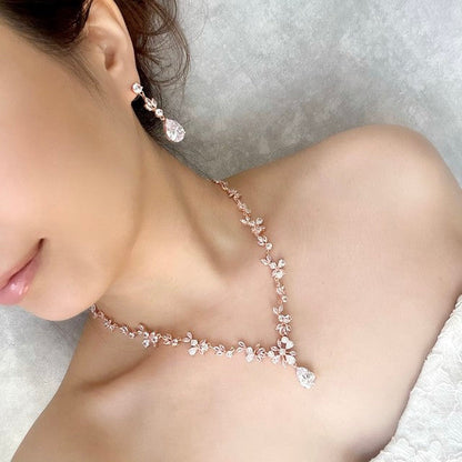 juri gold ジルコニア ネックレス&ピアスセット 【結婚式 アクセサリーセット】