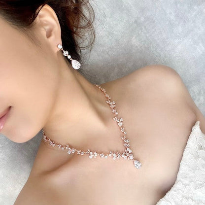 juri gold ジルコニア ネックレス&ピアスセット 【結婚式 アクセサリーセット】