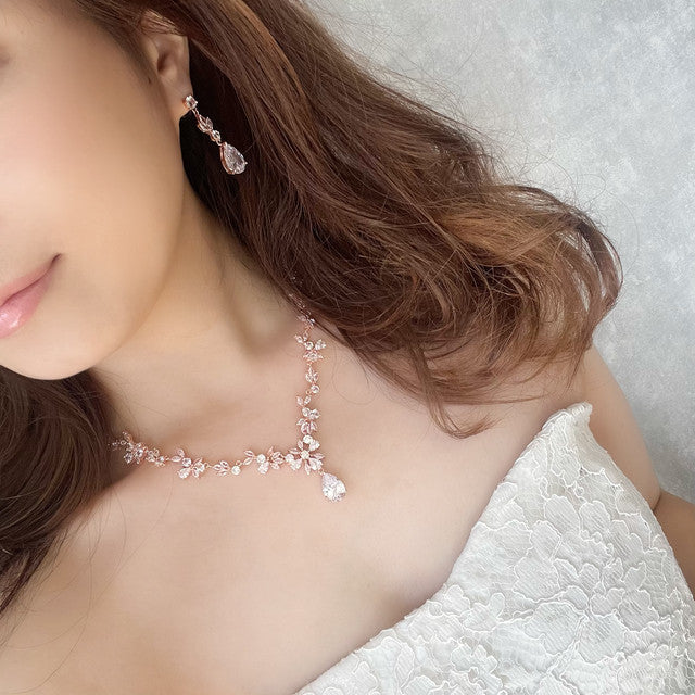 juri gold ジルコニア ネックレス&ピアスセット 【結婚式 アクセサリーセット】