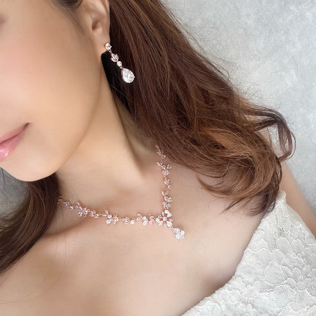 juri gold ジルコニア ネックレス&ピアスセット 【結婚式 アクセサリーセット】