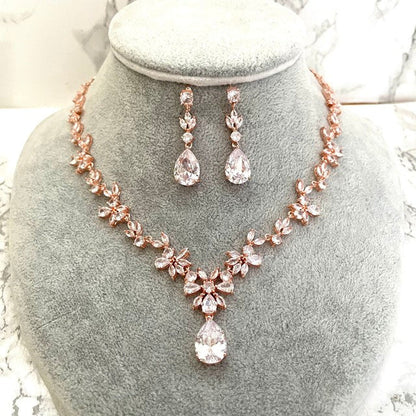 juri gold ジルコニア ネックレス&ピアスセット 【結婚式 アクセサリーセット】