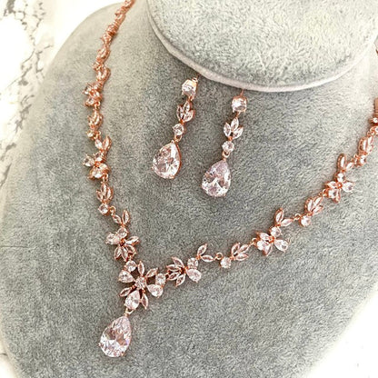 juri gold ジルコニア ネックレス&ピアスセット 【結婚式 アクセサリーセット】