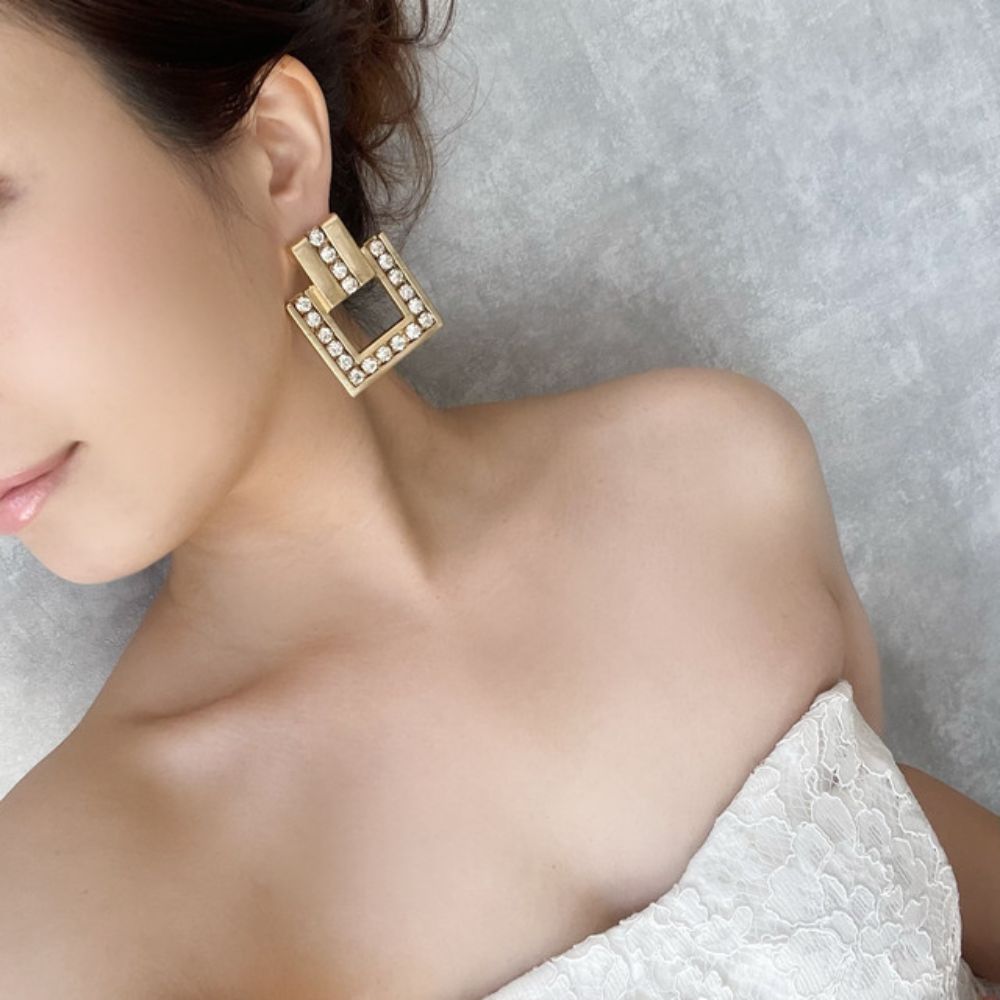【ピアス・イヤリング】quadrangle ビジューピアス 【結婚式 ピアス イヤリング】