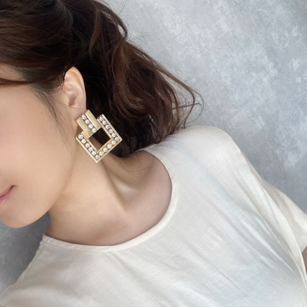 【ピアス・イヤリング】quadrangle ビジューピアス 【結婚式 ピアス イヤリング】
