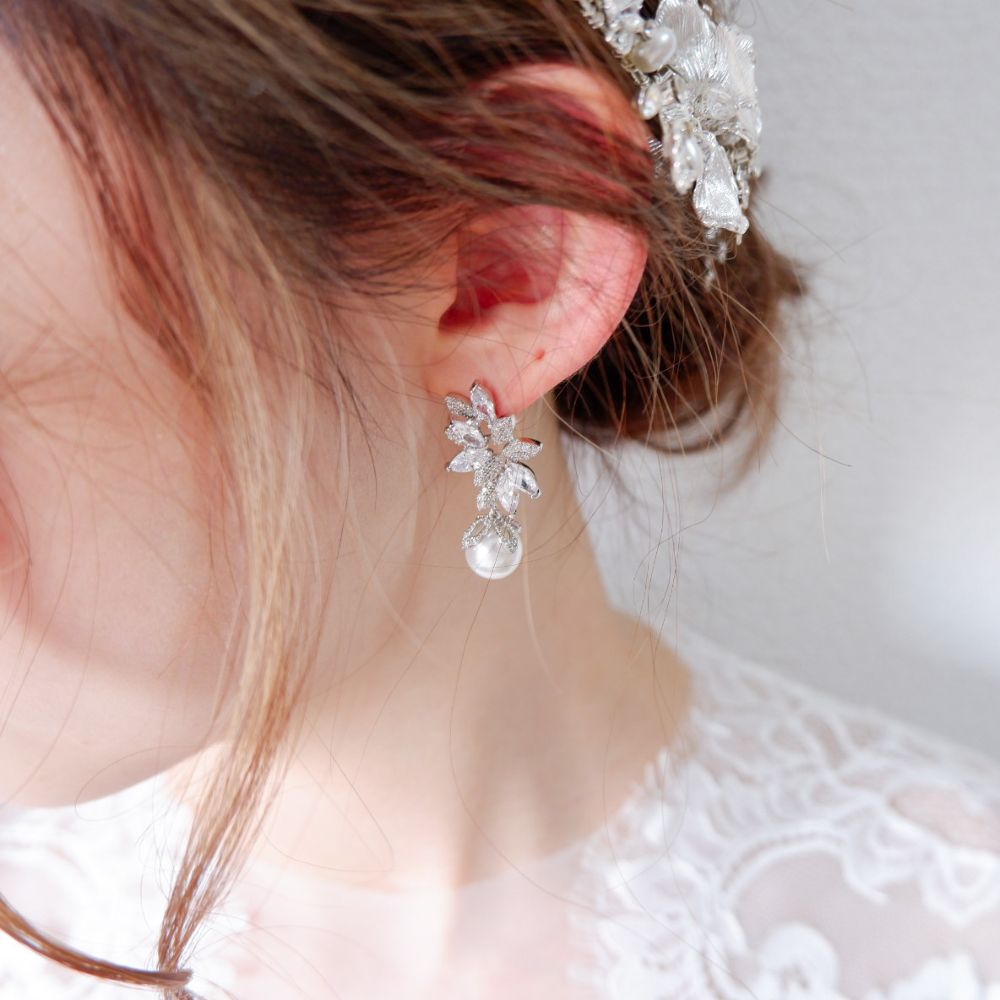 【ピアス】ビジュー パール ウェディング ブライダルピアス c3 【結婚式 ピアス イヤリング】