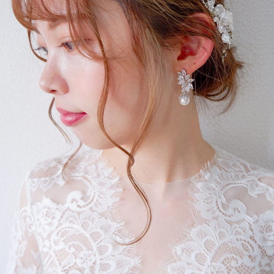 【イヤリング】ビジュー パール ウェディング ブライダルイヤリング c3 【結婚式 ピアス イヤリング】