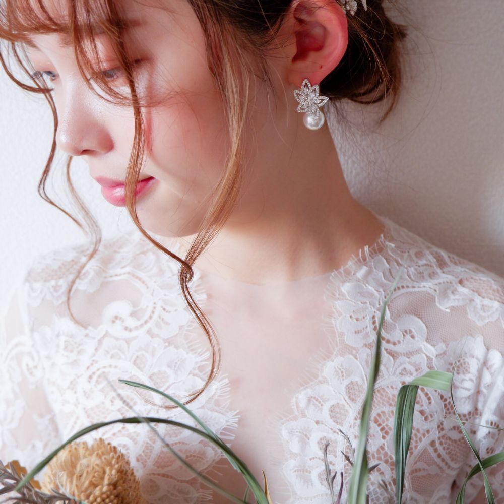 【ピアス】2サイズ ビジュー パール ウェディング ブライダルピアス d3(小さい) 【結婚式 ピアス イヤリング】