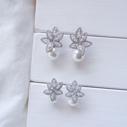 【ピアス】2サイズ ビジュー パール ウェディング ブライダルピアス d3(小さい) 【結婚式 ピアス イヤリング】