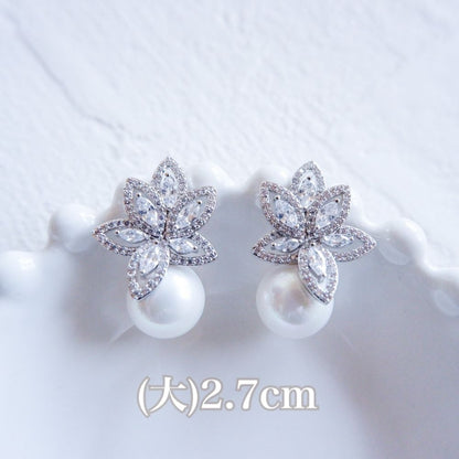 【ピアス】2サイズ ビジュー パール ウェディング ブライダルピアス d3(小さい) 【結婚式 ピアス イヤリング】