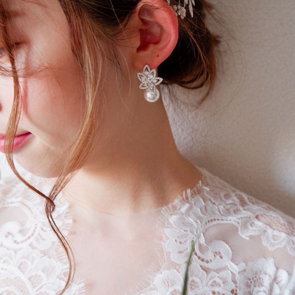 【ピアス】2サイズ ビジュー パール ウェディング ブライダルピアス d3(小さい) 【結婚式 ピアス イヤリング】
