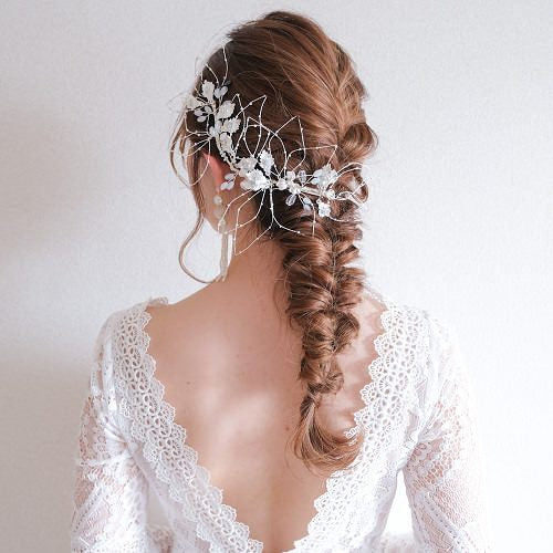 【ヘッドドレス】ブライダルヘッドドレス ビジュー リーフ ボンネ シルバー e7 【結婚式　ヘアアクセサリー】