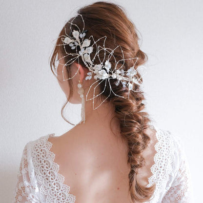 【ヘッドドレス】ブライダルヘッドドレス ビジュー リーフ ボンネ シルバー e7 【結婚式 ヘアアクセサリー】
