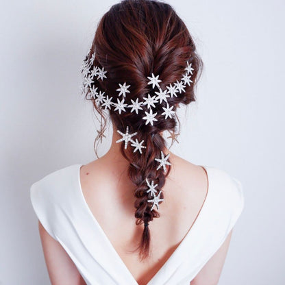 【ヘッドドレス】ブライダルヘッドドレス ビジュー スター フラワー ボンネ シルバー k3 【結婚式 ヘアアクセサリー】