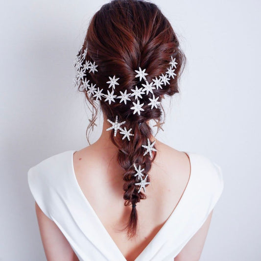 【ヘッドドレス】ブライダルヘッドドレス ビジュー スター フラワー ボンネ シルバー k3 【結婚式 ヘアアクセサリー】