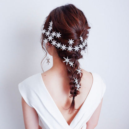 【ヘッドドレス】ブライダルヘッドドレス ビジュー スター フラワー ボンネ シルバー k3 【結婚式 ヘアアクセサリー】