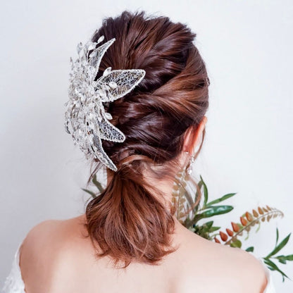 ブライダルヘッドドレス レース ビジュー ボンネ シルバー k4 【結婚式　ヘアアクセサリー】