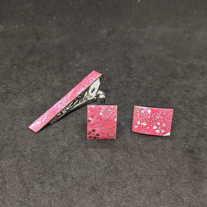 【着物職人手作り 金彩螺鈿ネクタイピン・カフスボタンセット】ピンク Nsplus 19671 【結婚式 カフス タイピン 小物】