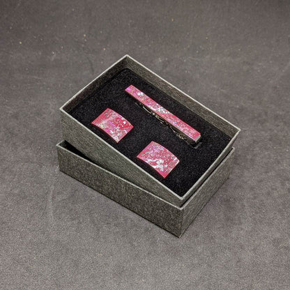 【着物職人手作り 金彩螺鈿ネクタイピン・カフスボタンセット】ピンク Nsplus 19671 【結婚式 カフス タイピン 小物】