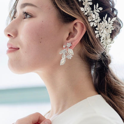 【イヤリング】ブライダルイヤリング 小枝イヤリング ビジュー シルバー m1 【結婚式 ピアス イヤリング】