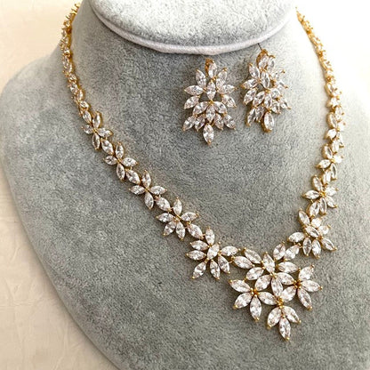 marriage gold ジルコニアネックレス&ピアスセット 【結婚式 アクセサリーセット】