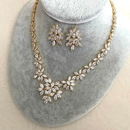 marriage gold ジルコニアネックレス&ピアスセット 【結婚式 アクセサリーセット】