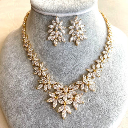 marriage gold ジルコニアネックレス&ピアスセット 【結婚式 アクセサリーセット】