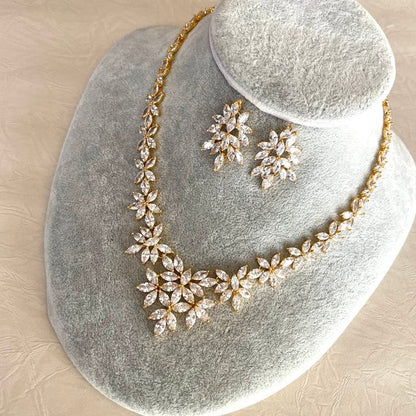 marriage gold ジルコニアネックレス&ピアスセット 【結婚式 アクセサリーセット】