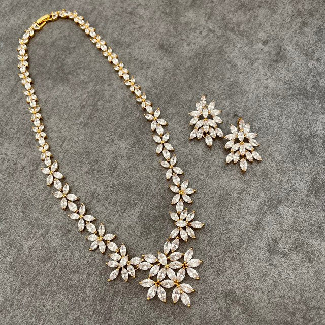 marriage gold ジルコニアネックレス&ピアスセット 【結婚式 アクセサリーセット】