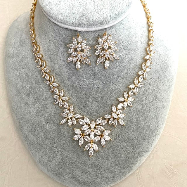marriage gold ジルコニアネックレス&ピアスセット 【結婚式 アクセサリーセット】