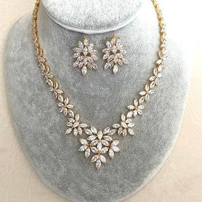 marriage gold ジルコニアネックレス&ピアスセット 【結婚式 アクセサリーセット】