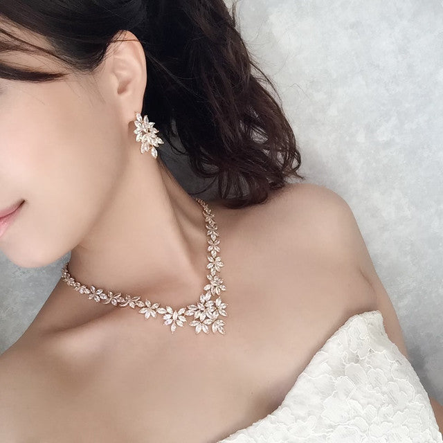 marriage gold ジルコニアネックレス&ピアスセット 【結婚式 アクセサリーセット】