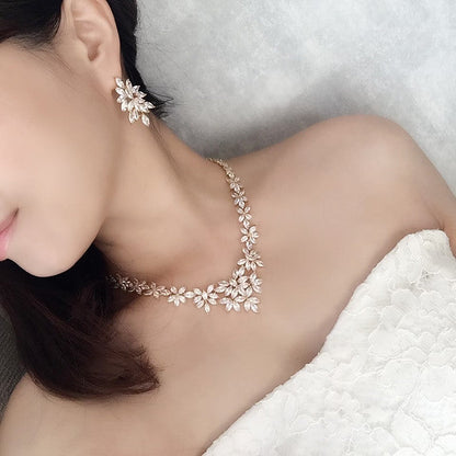 marriage gold ジルコニアネックレス&ピアスセット 【結婚式 アクセサリーセット】