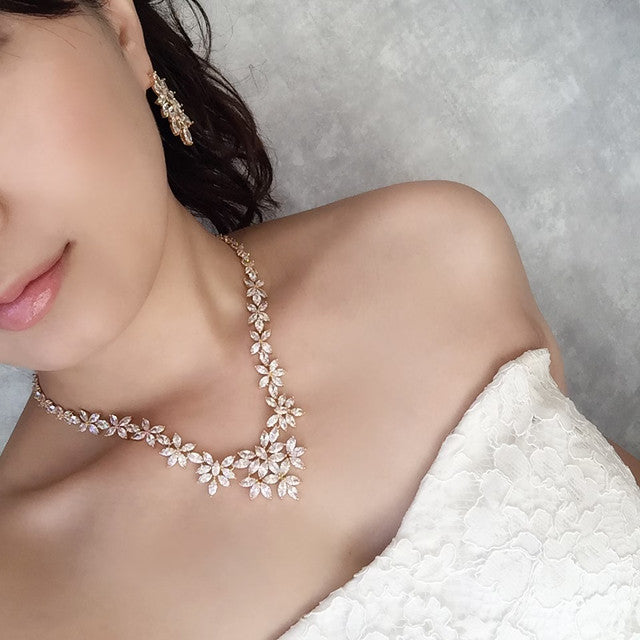 marriage gold ジルコニアネックレス&ピアスセット 【結婚式 アクセサリーセット】