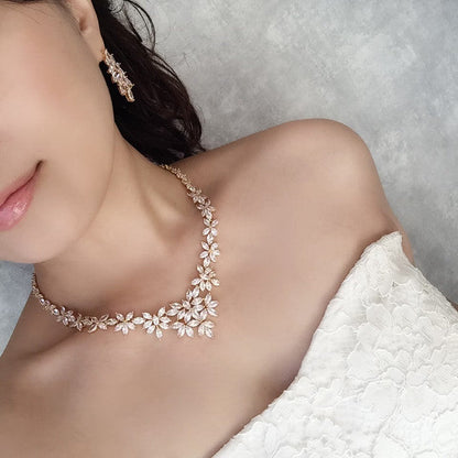 marriage gold ジルコニアネックレス&ピアスセット 【結婚式 アクセサリーセット】