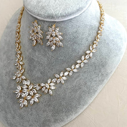 marriage gold ジルコニアネックレス&ピアスセット 【結婚式 アクセサリーセット】