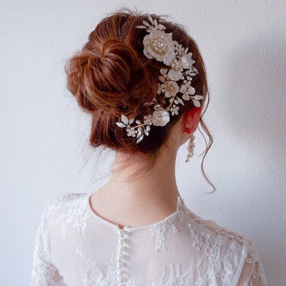 【ヘッドドレス】ブライダルヘッドドレス ビジュー フラワー ボンネ ゴールド m4 【結婚式 ヘアアクセサリー】
