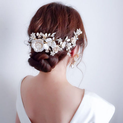 【ヘッドドレス】ブライダルヘッドドレス ビジュー フラワー ボンネ ゴールド m4 【結婚式 ヘアアクセサリー】
