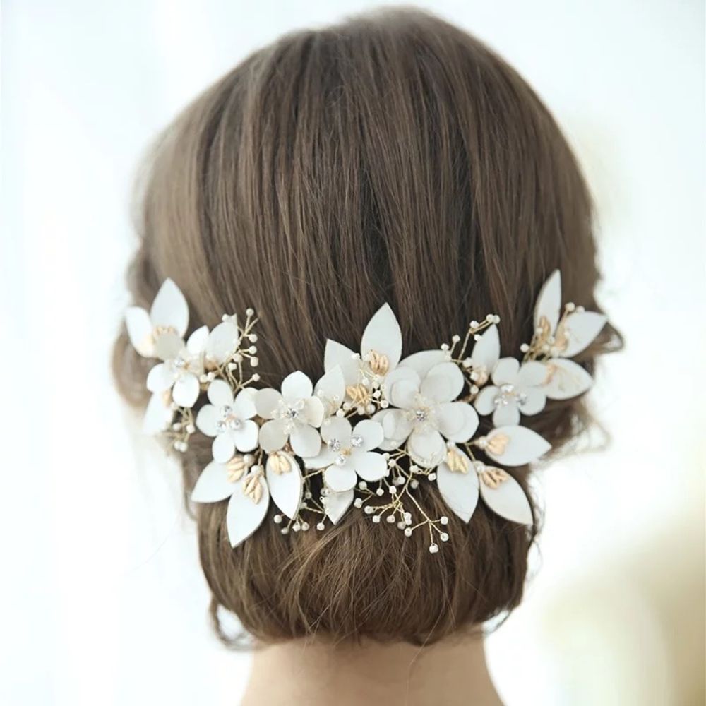 【ヘッドドレス】ブライダルヘッドドレス レザー フラワー ボンネ ゴールド m5 【結婚式 ヘアアクセサリー】