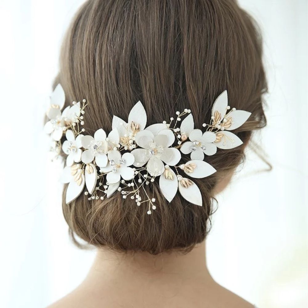 【ヘッドドレス】ブライダルヘッドドレス レザー フラワー ボンネ ゴールド m5 【結婚式 ヘアアクセサリー】