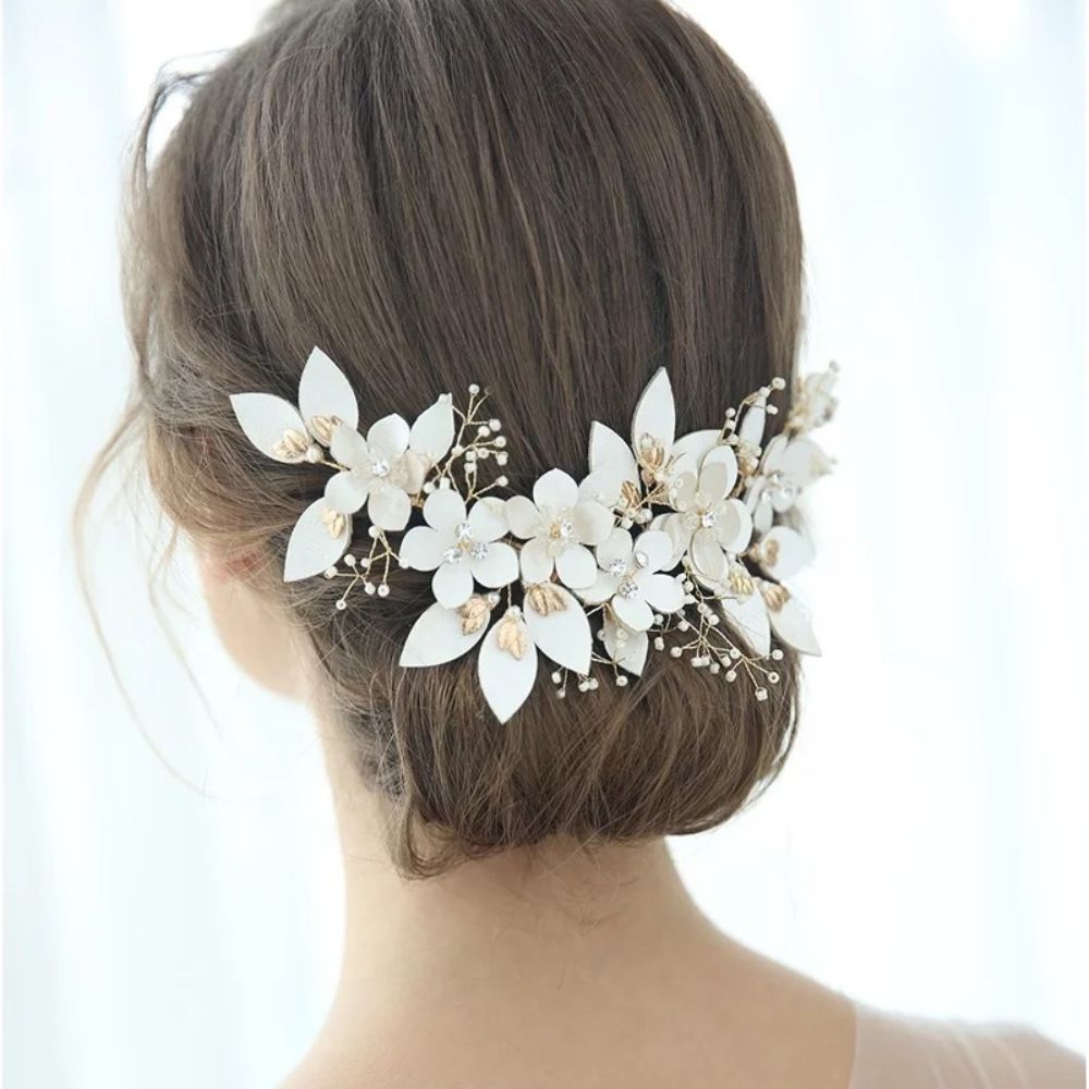 【ヘッドドレス】ブライダルヘッドドレス レザー フラワー ボンネ ゴールド m5 【結婚式 ヘアアクセサリー】