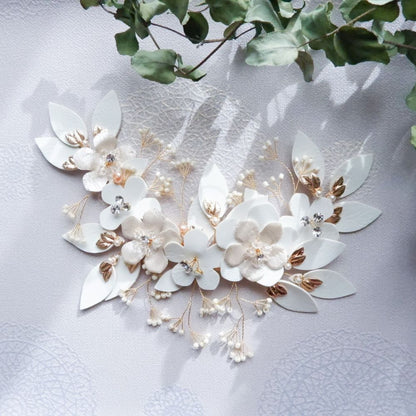 【ヘッドドレス】ブライダルヘッドドレス レザー フラワー ボンネ ゴールド m5 【結婚式 ヘアアクセサリー】