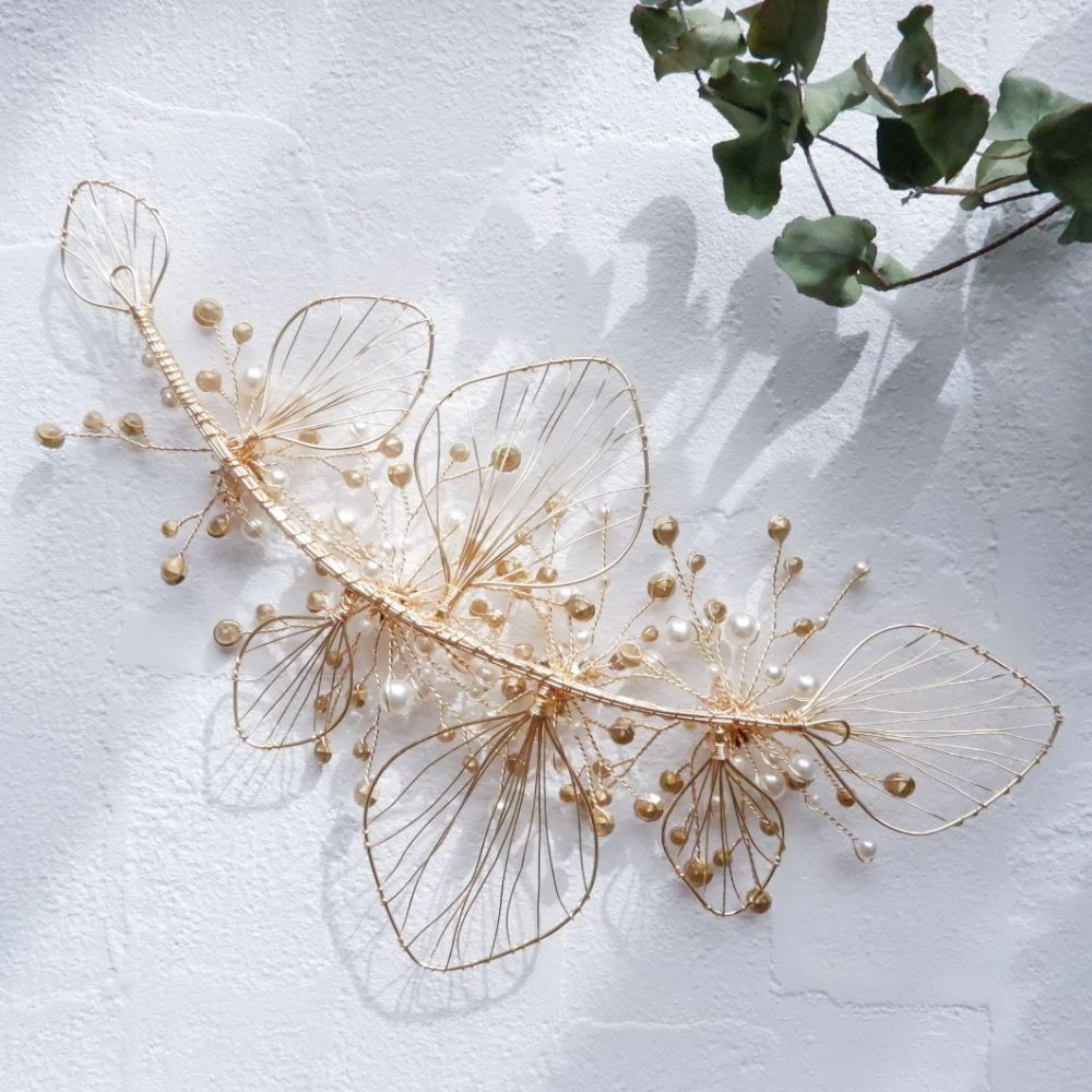 【ヘッドドレス】ブライダルヘッドドレス ビジュー フラワー ボンネ ゴールド m6 【結婚式 ヘアアクセサリー】