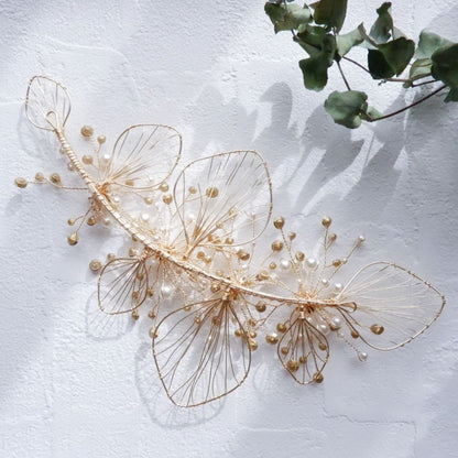 【ヘッドドレス】ブライダルヘッドドレス ビジュー フラワー ボンネ ゴールド m6 【結婚式 ヘアアクセサリー】