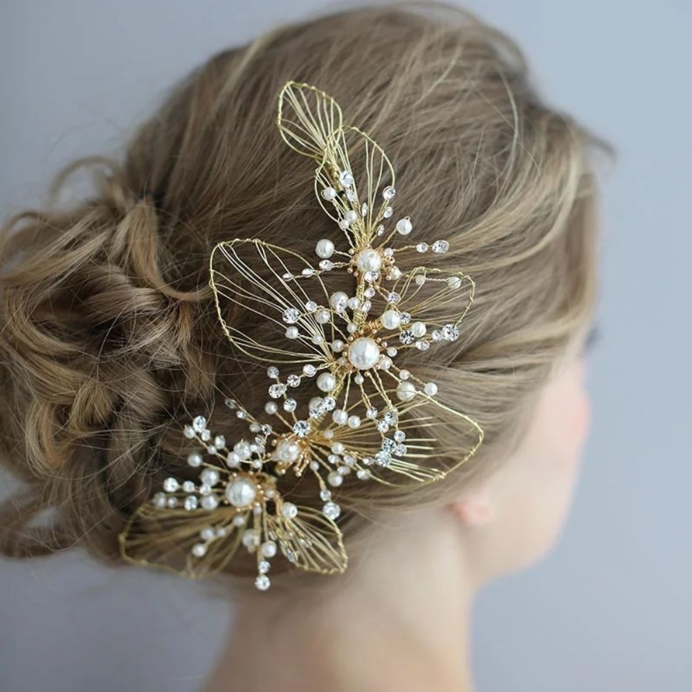 【ヘッドドレス】ブライダルヘッドドレス ビジュー フラワー ボンネ ゴールド m6 【結婚式 ヘアアクセサリー】