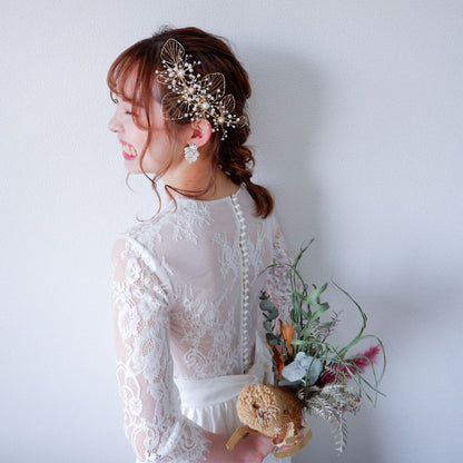 【ヘッドドレス】ブライダルヘッドドレス ビジュー フラワー ボンネ ゴールド m6 【結婚式 ヘアアクセサリー】