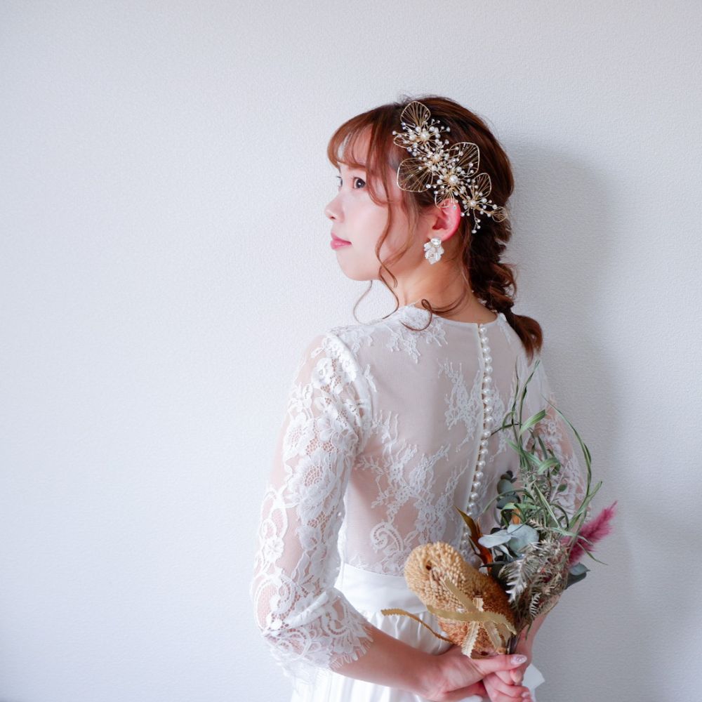 【ヘッドドレス】ブライダルヘッドドレス ビジュー フラワー ボンネ ゴールド m6 【結婚式　ヘアアクセサリー】