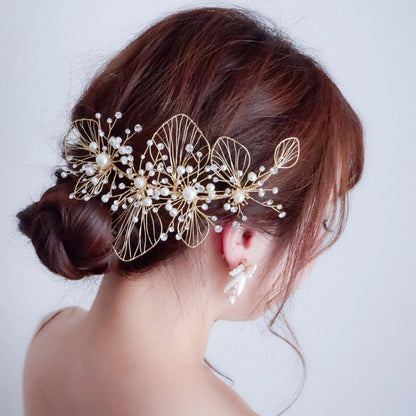 【ヘッドドレス】ブライダルヘッドドレス ビジュー フラワー ボンネ ゴールド m6 【結婚式 ヘアアクセサリー】