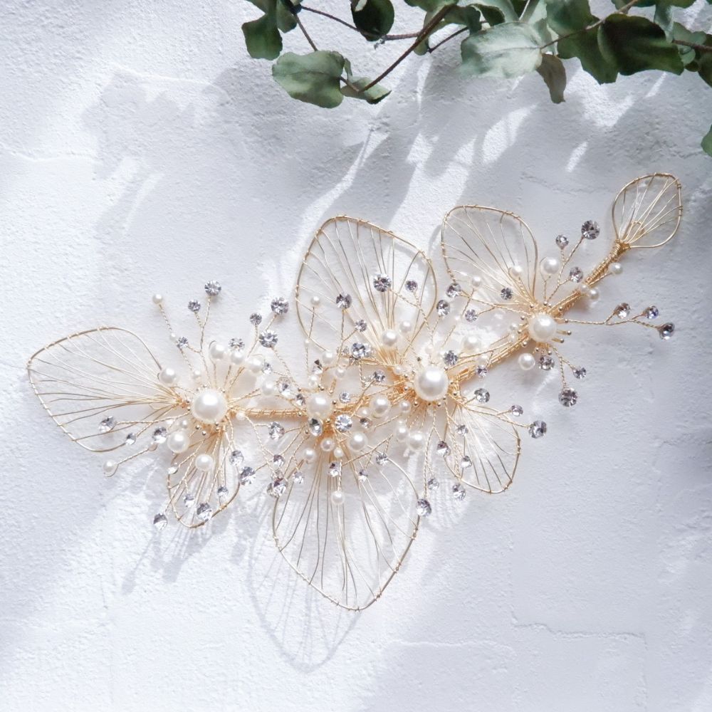 【ヘッドドレス】ブライダルヘッドドレス ビジュー フラワー ボンネ ゴールド m6 【結婚式 ヘアアクセサリー】