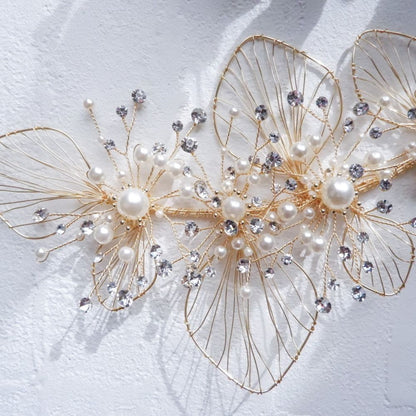 【ヘッドドレス】ブライダルヘッドドレス ビジュー フラワー ボンネ ゴールド m6 【結婚式 ヘアアクセサリー】